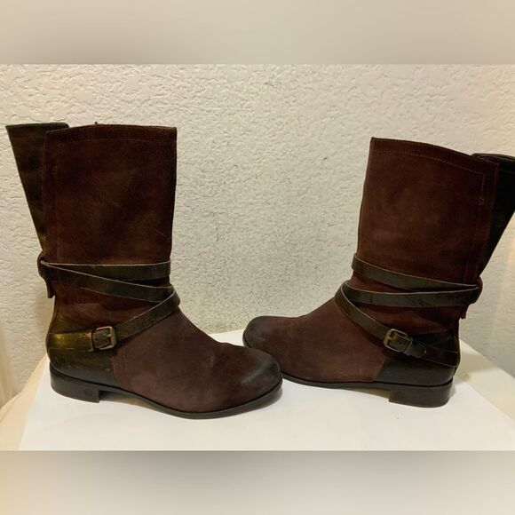 UGG DEANNA RIBBON WOMEN BOOTS 7 DPBD SHOES 1001791 STRAP SUEDE BURGUNDY SF - Picture 1 of 14